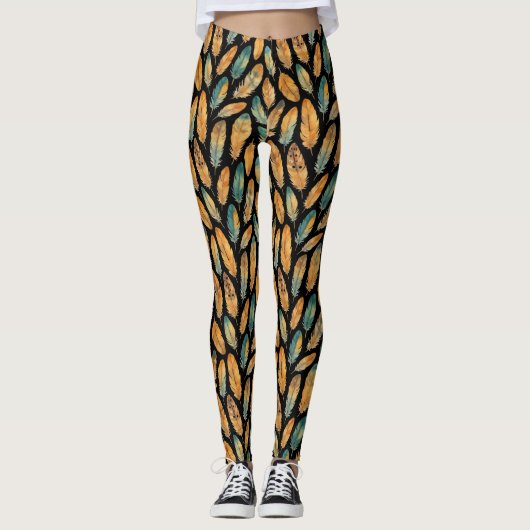 Boho Feather Pattern Leggings (Vorderseite)