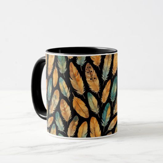 Boho Feather Pattern Tasse (Vorderseite Links)