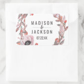 Boho Feather Peach Floral Wreath Wedgram Rechteckiger Aufkleber (Tasche)