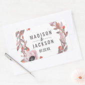 Boho Feather Peach Floral Wreath Wedgram Rechteckiger Aufkleber (Umschlag)