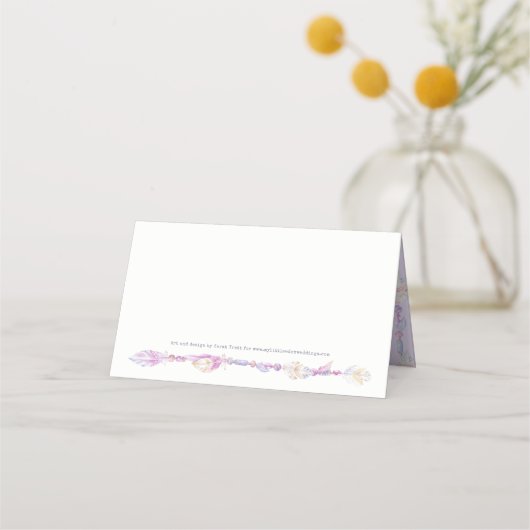 Boho feather perad Hochzeit lila Gäste Platzkarten (Rückseite)
