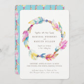 Boho feather perads Aquarell Hochzeit lädt ein Einladung (Vorne/Hinten)