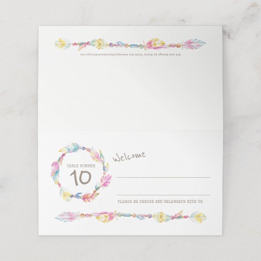 Boho feather perads Hochzeitsgast Platzkarten (Außenseite Aufgefaltet)