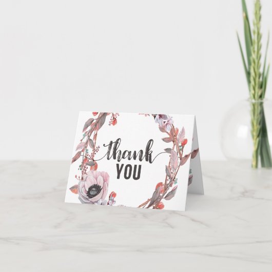 Boho Feather Pfirsich Blumenbeschlag Hochzeit Viel Dankeskarte (Vorderseite)