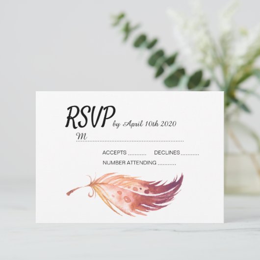 Boho Feather RSVP-Karten RSVP Karte (Stehend Vorderseite)