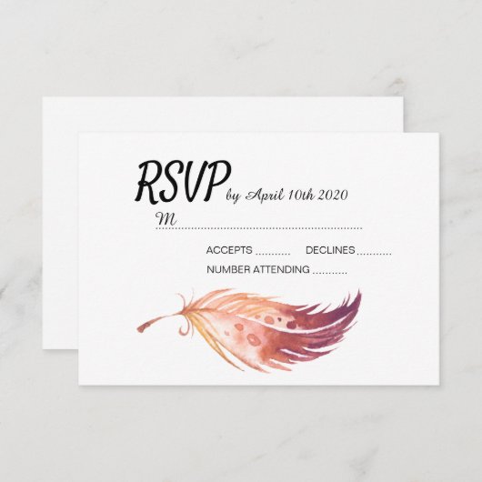 Boho Feather RSVP-Karten RSVP Karte (Vorne/Hinten)