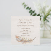 Boho feather rustikale Hochzeitseinladung Einladung (Stehend Vorderseite)