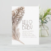 Boho Feather Theme Kinderdusche Einladung (Stehend Vorderseite)