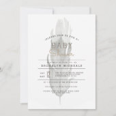 Boho Feather | Wasserfarben-Babydusche Einladung (Vorderseite)