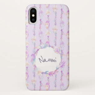 Boho feather watercolor art name lila Fall Case-Mate iPhone Hülle