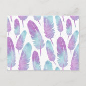 Boho Feather Watercolor Lila und blau Postkarte (Vorderseite)