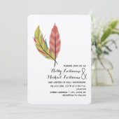 Boho Feather Wedding Einladung (Stehend Vorderseite)