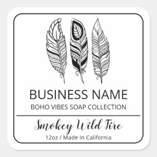 Boho Feather White Soap Bar Product Labels Quadratischer Aufkleber