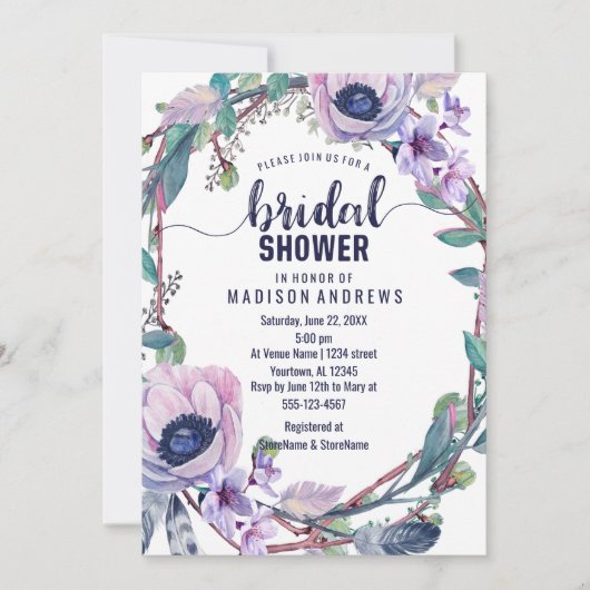 Boho Feather Wreath Bridal Dusche Einladung (Vorderseite)