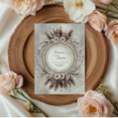 Boho Feather Wreath Pink Floral Wedding Einladung