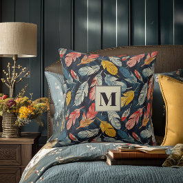 Boho Feathered Flair Monogram Accent Pillow Kissen