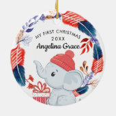 Boho Feathers and Elephant Baby's 1. Weihnachten Keramik Ornament (Hinten)