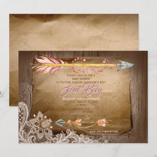 BOHO Feathers and Lace Es ist eine Girl Baby Dusch Einladung