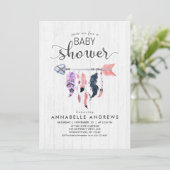 Boho Feathers & Arrow Baby Shower Einladung (Stehend Vorderseite)
