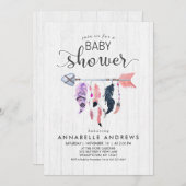 Boho Feathers & Arrow Baby Shower Einladung (Vorne/Hinten)