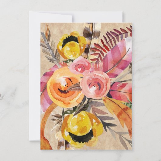 Boho Feathers Arrows Blume Rustikale Hochzeit Einladung (Rückseite)