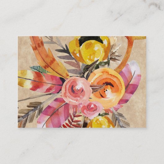 Boho Feathers Arrows Blume Rustikale Hochzeit Visitenkarte (Rückseite)