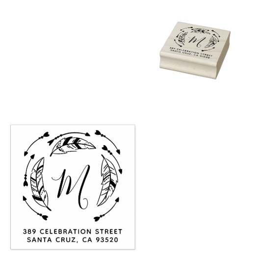 Boho Feathers & Arrows Initial & Rücksendeadresse Gummistempel (Stempel)