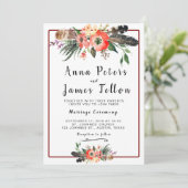 Boho Feathers Blume Sukkulente Blumenhochzeit Einladung (Stehend Vorderseite)