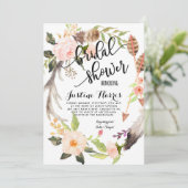 Boho Feathers Bridal Duwer Einladung (Stehend Vorderseite)