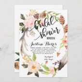 Boho Feathers Bridal Duwer Einladung (Vorne/Hinten)