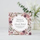 Boho Feathers Burgundy Beige Brautparty Einladung (Stehend Vorderseite)