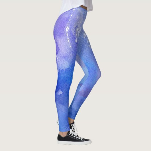 *~* Boho Feathers & Crystals Watercolor Weichblau Leggings (Rechts)