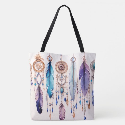 Boho Feathers Design Tote Bag Tasche (Rückseite)