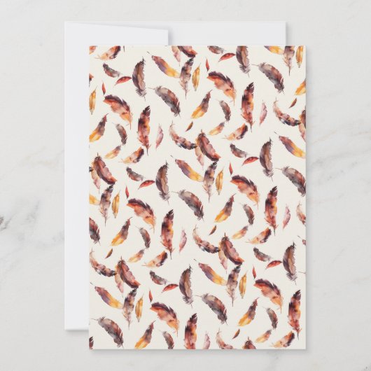 Boho Feathers Fall Foliage Calligrafy Wedding Save The Date (Rückseite)