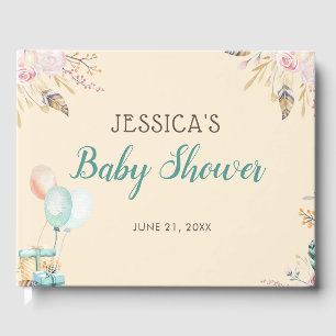 Boho Feathers Floral Baby Shower Gästebuch
