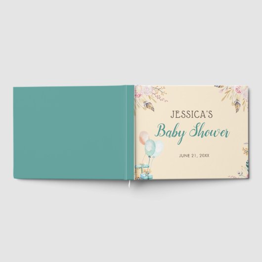 Boho Feathers Floral Baby Shower Gästebuch (Voll)