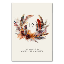 Boho Feathers Floral Wreath Hochzeit im Herbst Tischnummer