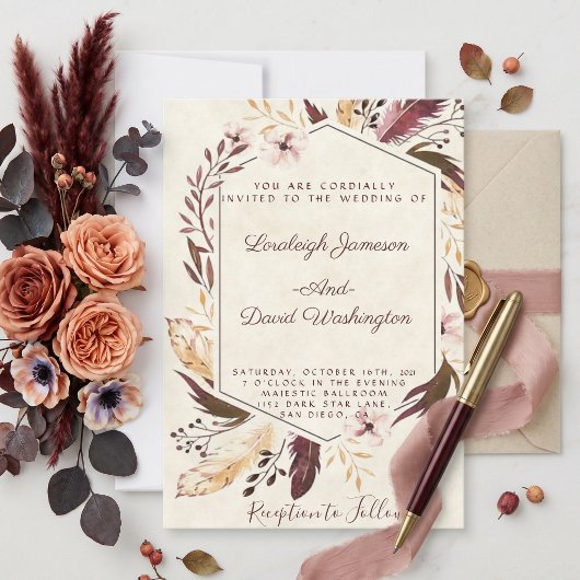 Boho Feathers Hochzeitseinladung Einladung