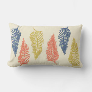 Boho Feathers in Blau, Orange und Gelb Lendenkissen