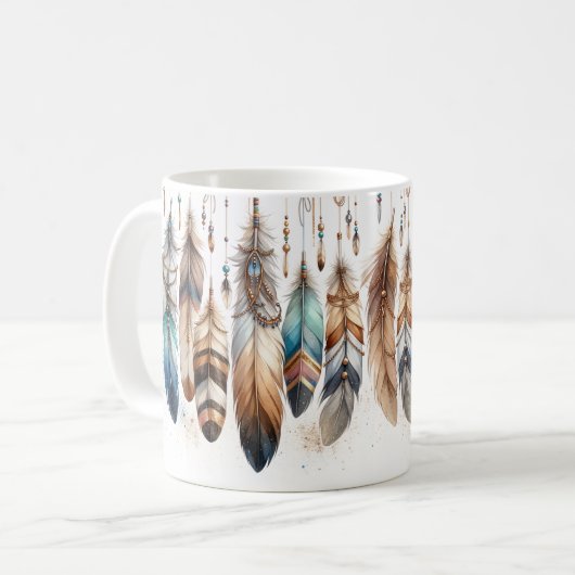 Boho Feathers Keramik Tasse (Vorderseite Links)
