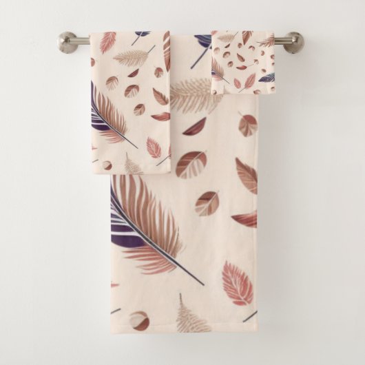 Boho, Feathers, modern, Chic, Nuetral, Tan Badhandtuch Set (Insitu)