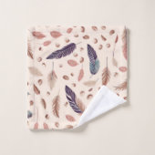 Boho, Feathers, modern, Chic, Nuetral, Tan Badhandtuch Set (Waschlappen)