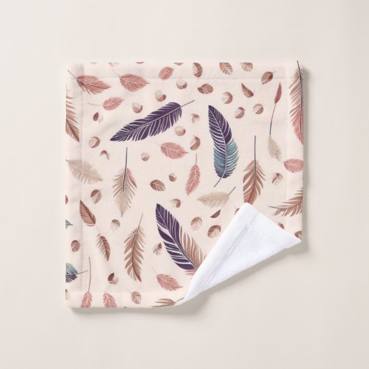 Boho, Feathers, modern, Chic, Nuetral, Tan Badhandtuch Set (Waschlappen)