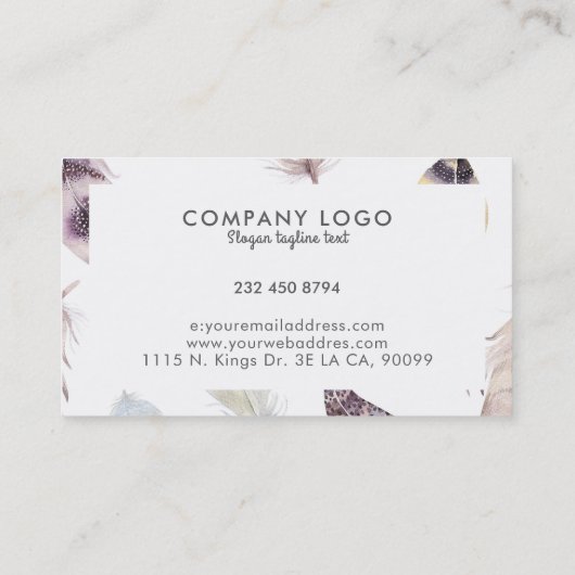 Boho Feathers Muster Visitenkarte (Rückseite)