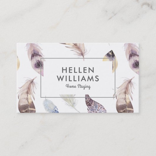 Boho Feathers Muster Visitenkarte (Vorderseite)