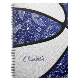 Boho feathers paisblauen weißen Basketball Notizblock