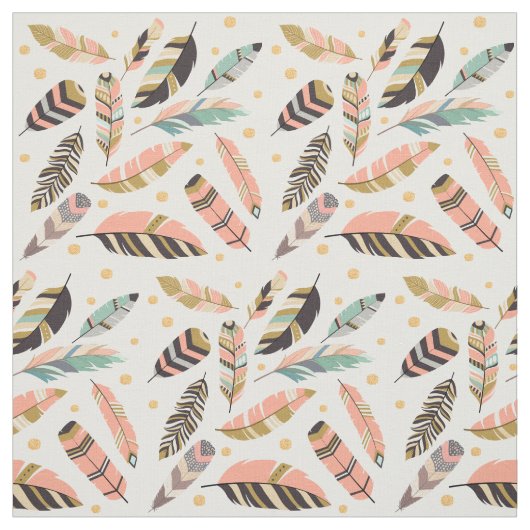 Boho Feathers Pattern auf Weiß Stoff (Muster)
