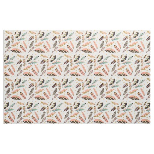 Boho Feathers Pattern auf Weiß Stoff (Fat Quarter (45,7 x 55,9 cm))