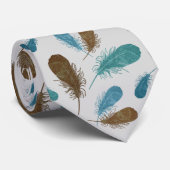 Boho Feathers Pattern Blue Brown Krawatte (Gerollt)