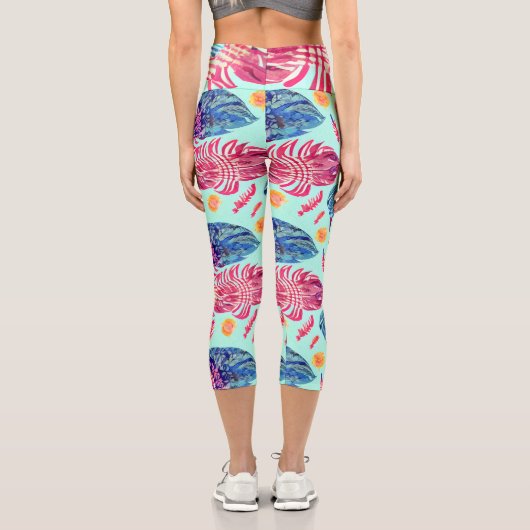Boho Feathers Pattern Capri Leggings (Rückseite)